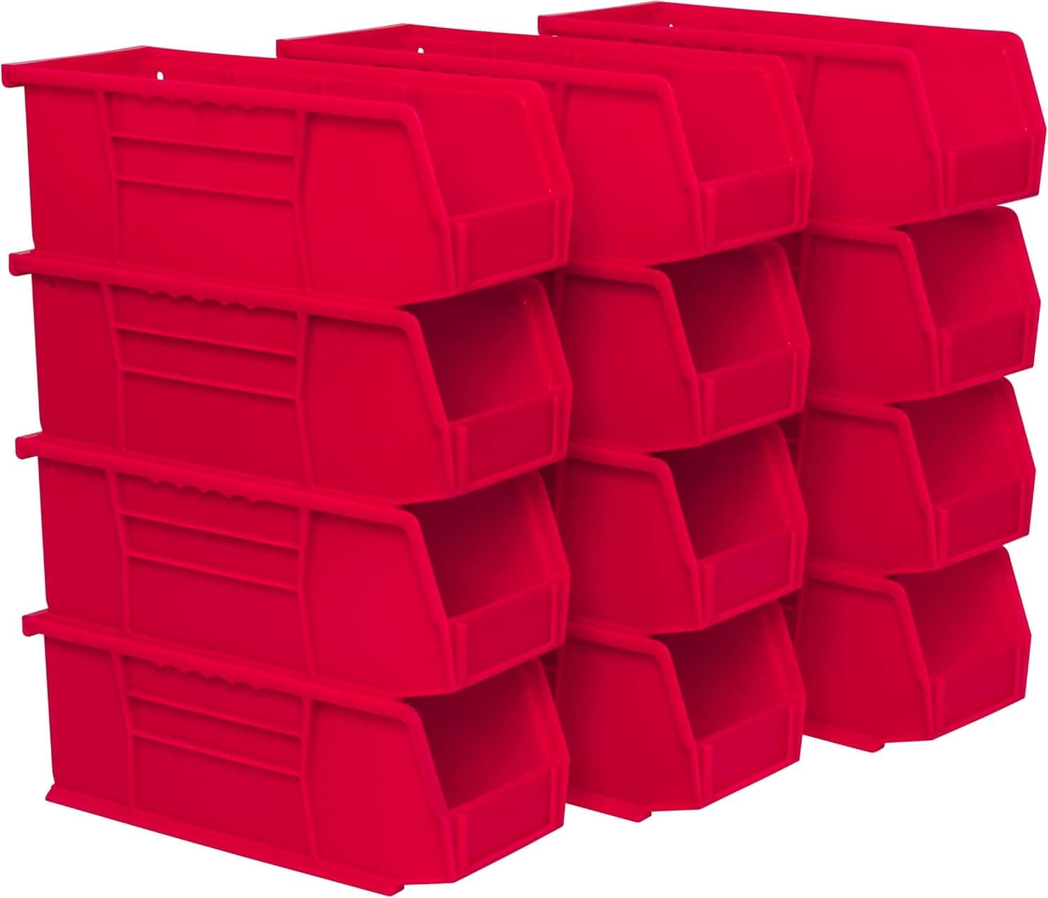 30224 AkroBins Plastic Storage Bins, Space-Saving Stackable Bins for Garage, Pantry, Craft Organization, 11" L x 4" W x 4" H, Red, 12-Pack