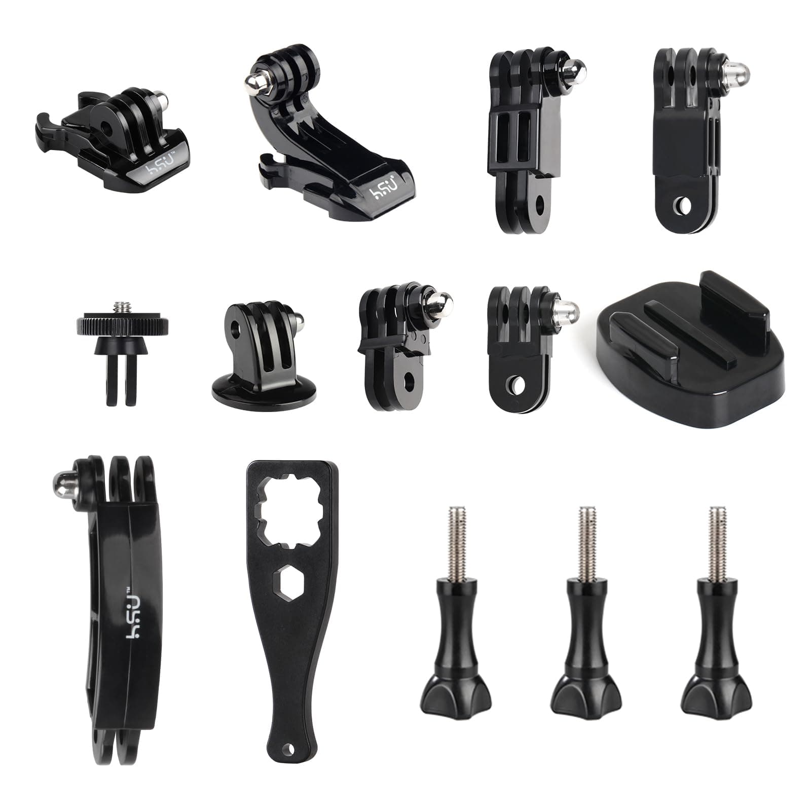 Basic Adapter Grab Bag for GoPro, Including Quick Release Buckle Mount, J-Hook Buckle Mount, 3-Way Pivot Arms, Tripod Mount, 1/4 inch 20 Mount, Curved Extension arm and Thumbscrews(13Pcs)