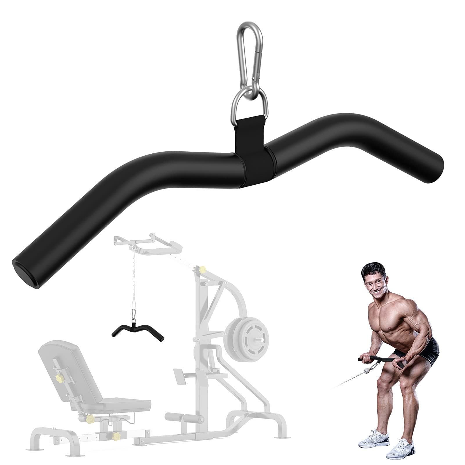 Mbotnee Upgraded LAT Pulldown Bars, 19" LAT Pull Down Bar Attachments for Home Gym, Curl Triceps Press Down Bar Handle LAT Bar Cable Machine Attachment for Pulley System, Rowing LAT Pull Down Bar