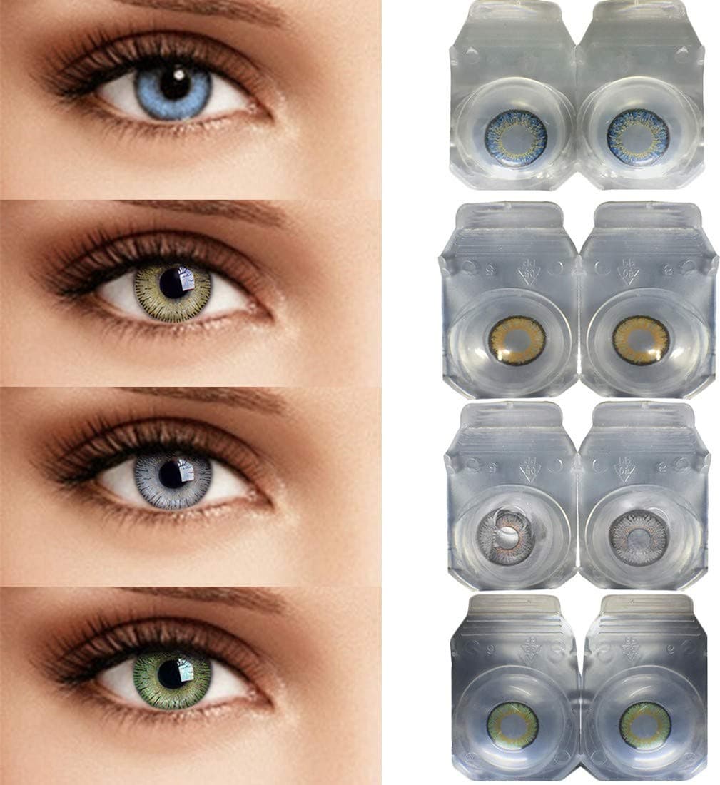 Soft Eye 4 Pair Monthly Colored Blue Hazel Green Grey Contact Lenses for Eye Men and Women 1 Lens Storage Box