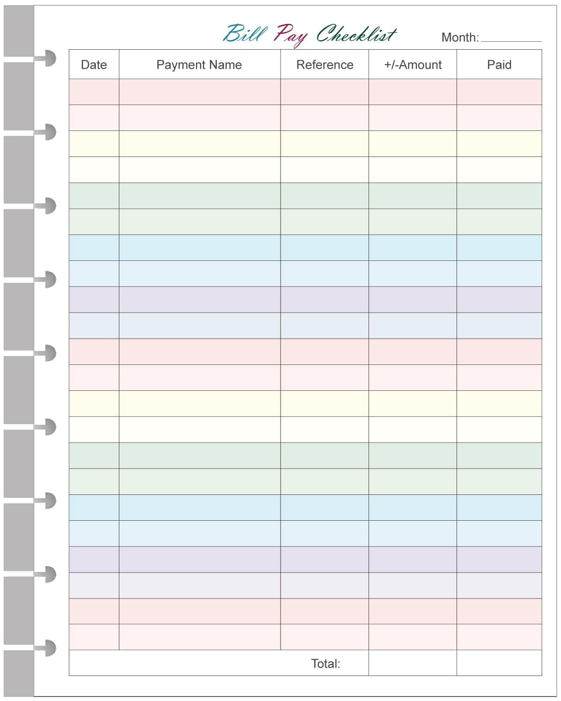 Bill Pay Checklist Refills - 50 Sheets/100 Pages Classic Size Colorful Monthly Budget Forms for 9-Disc Happy Planners, 7"x9.25"