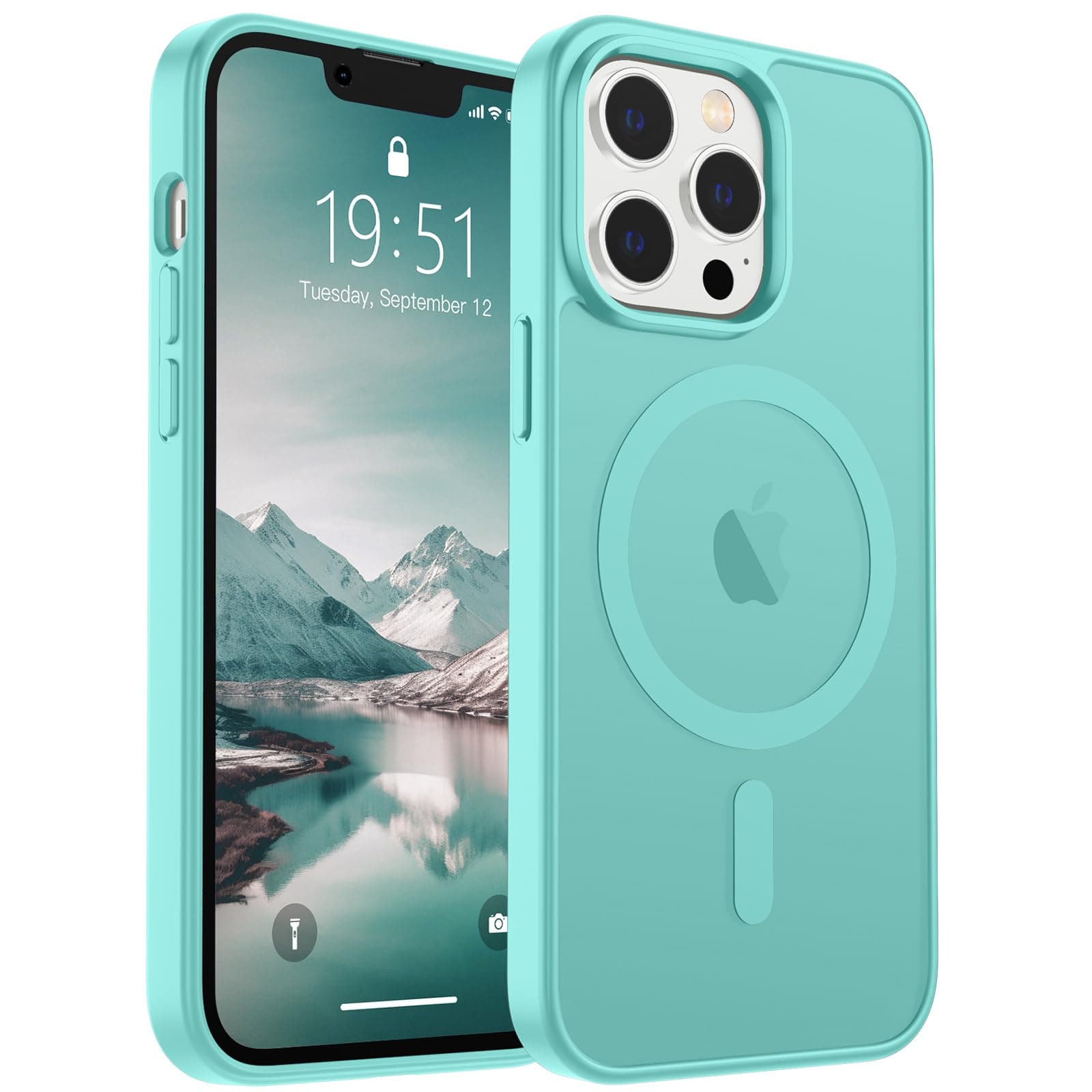 SUPFINE Magnetic for iPhone 13 Pro Case (Compatible with MagSafe) (Military Grade Drop Protection) Slim Translucent Matte Shockproof with Anti-Fingerprint Phone Case,Blue Green
