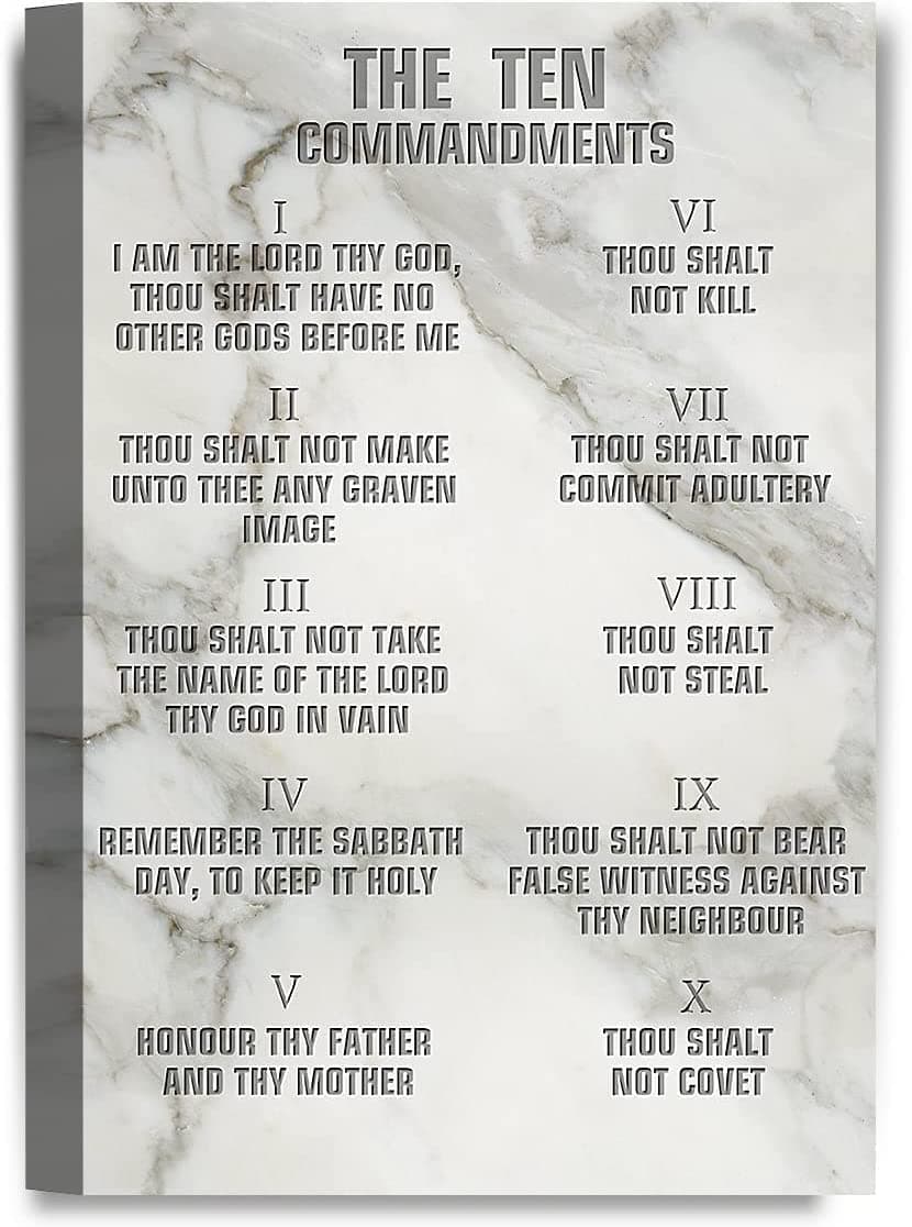 IPIC - THE TEN COMMANDMENTS(White Marble Texture). Giclee Canvas Print wall art for Home Decor and Wall Decor.7#F (18x12 x1.5)