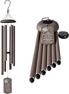 Large Wind Chimes for Outside, Deep Tone, 43'' Sympathy Wind Chimes, Brown, 7"x7"x43"Ht., Rustic Aluminium, Painted Finish, 19 inches Long, Plants Theme, Rustproof, WIND_CHIME, 11714601