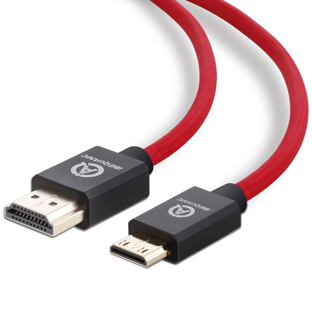 IBEQUANIC High-Speed Mini-HDMI to HDMI Cable - 2 m, Video Ultra HD 4K 2160p, HD 1080p - Ethernet, Audio Return- Mini HDMI Cable 6Ft - Red-Black