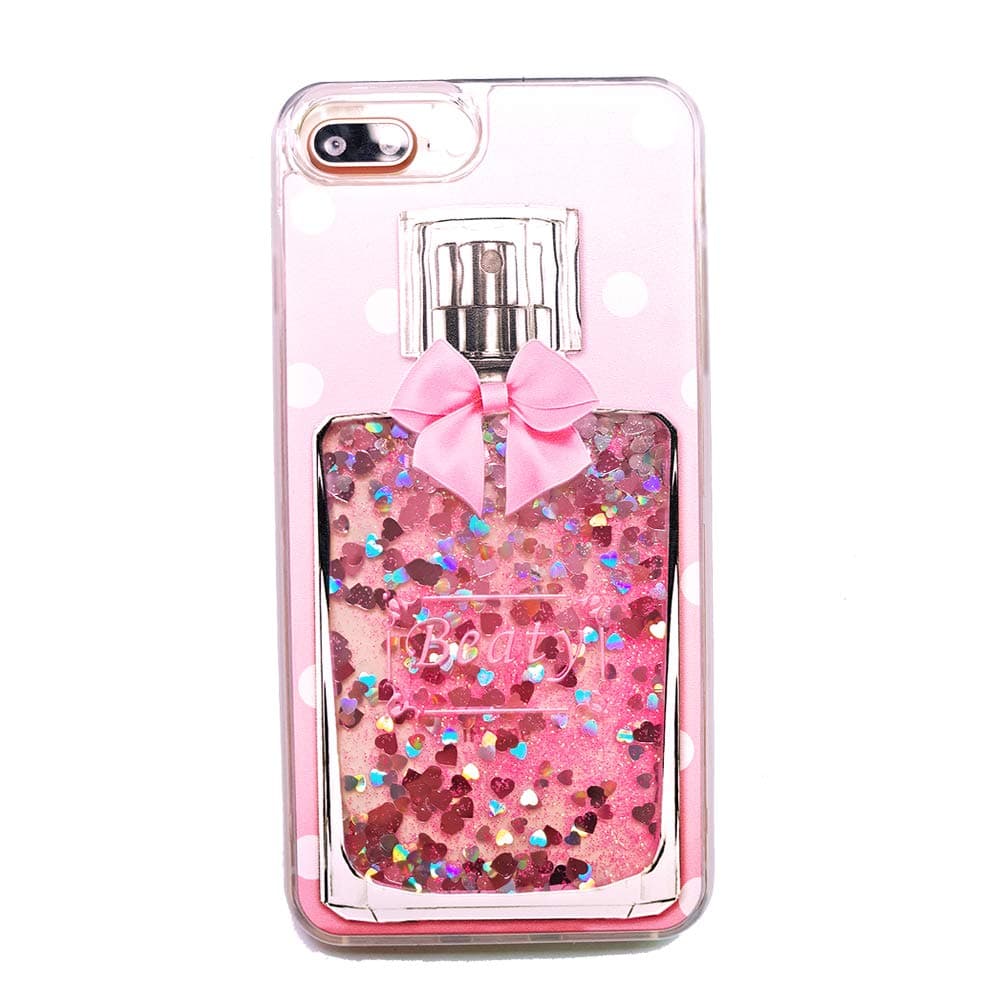 Glitter Case for iPhone 8 Plus, Women Case for Apple iPhone 7 Plus Flowing Sand, Floating Bling Sparkle Luxury Pink Perfume Bottle Pretty Girls Case for iPhone 6 Plus/6s Plus/7 Plus/8 Plus, 5.5 Inch