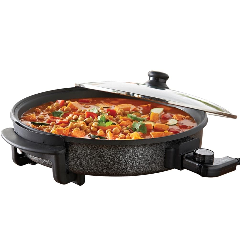 Quest 40cm Multi-Function Electric Cooker Pan with Lid/Adjustable Thermostatic Control/Non-Stick Aluminium Electric Frying Pan / 40 x 40cm Surface/Detachable Power Cable For Serving