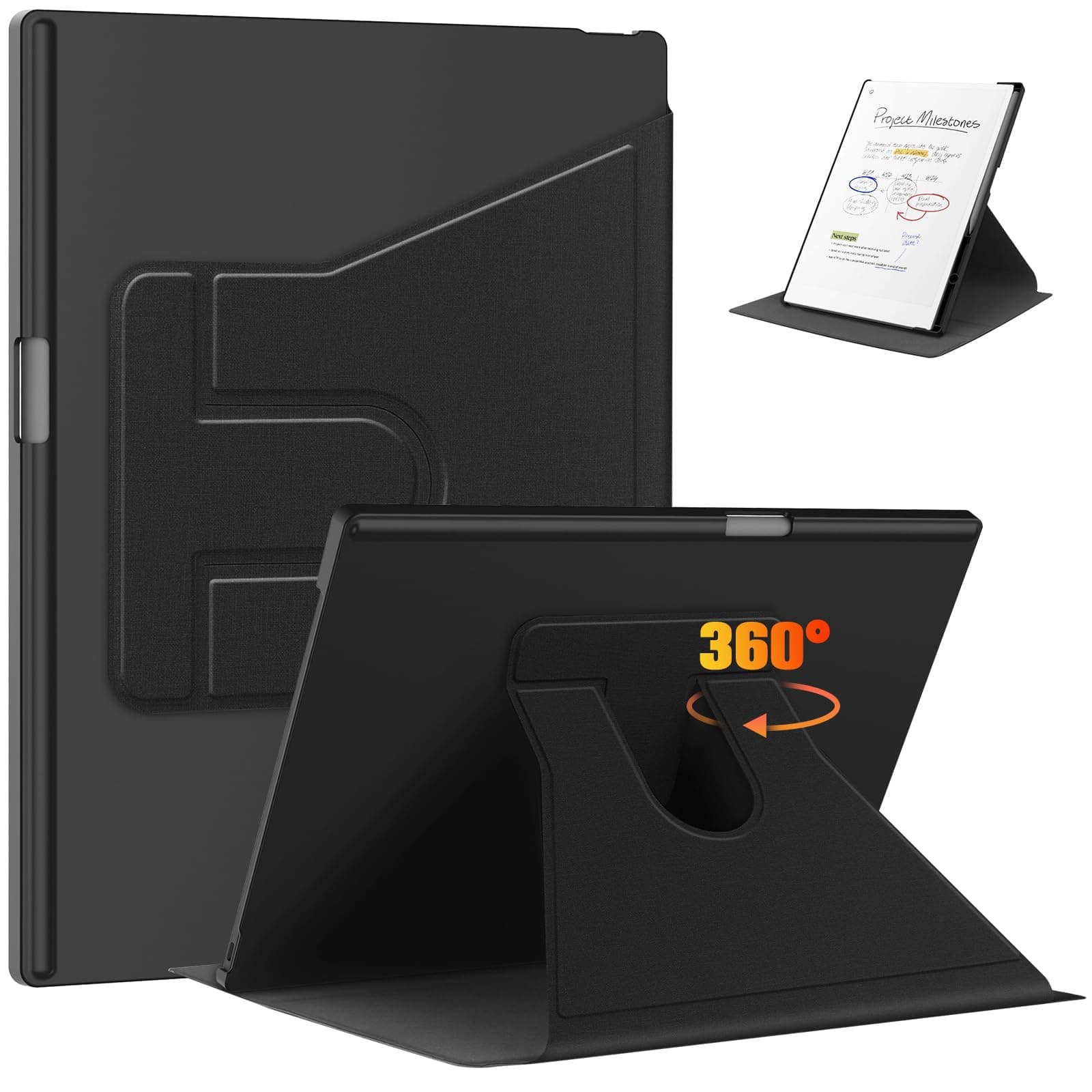 for reMarkable Paper Pro Tablet 11.8" 2024 Release Case with Pencil Holder, 360 Degree Rotation Protective Stand Cover Folio Smart Shockproof -Black