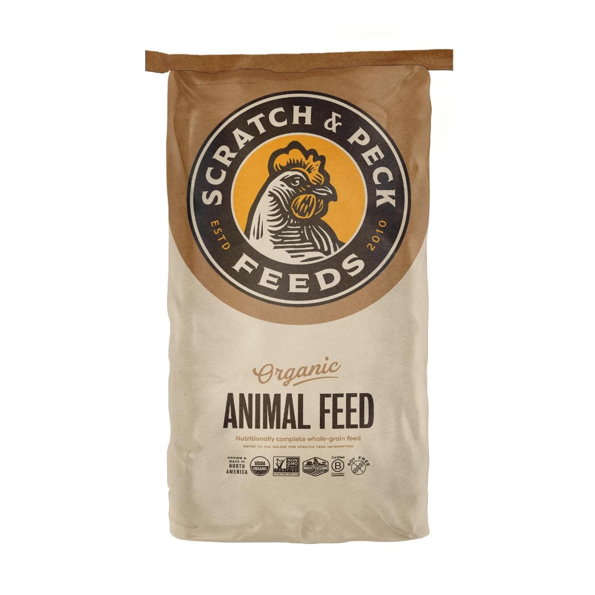 Whole Grain Layer Mash + Corn Chicken and Duck Feed - 40 lbs Bag - Soy-Free - 16% Protein, Certified Organic and Non-GMO Project Verified Chicken Food