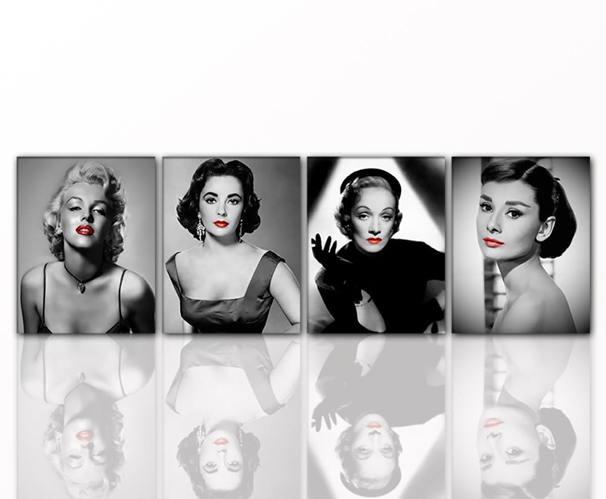 Wall Picture Diven 4 x 40 x 50 cm Red Lips on Canvas with Wooden Stretcher Frame Marilyn Monroe, Audrey Hepburn, Marlene Dietrich, Liz Taylor - Best Quality, Handmade in Germany Each 40 x 50 cm