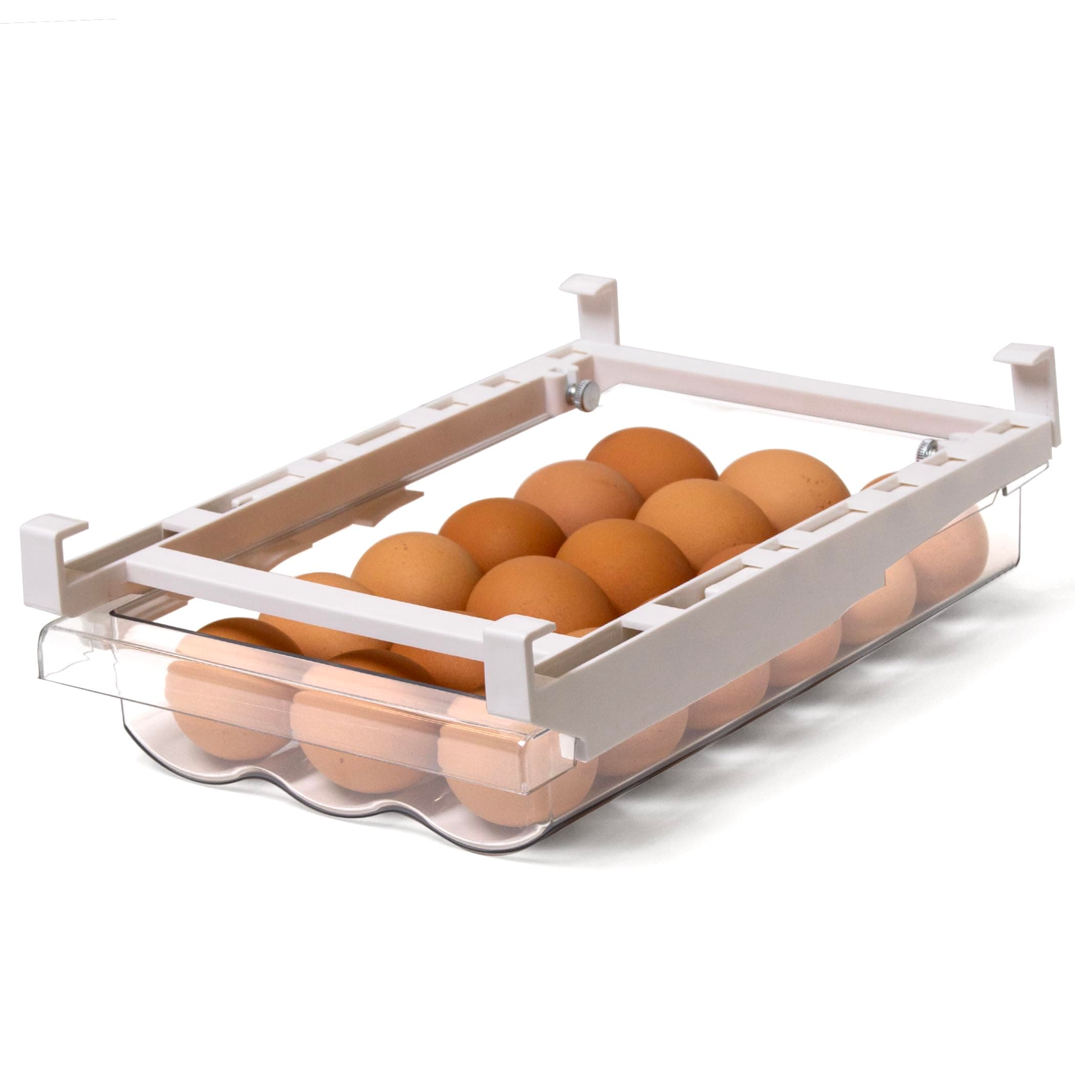 BINO | Pull-out Egg Holder Organizer | THE HANGER COLLECTION | Fridge Egg Drawer Organizer | Clear Egg Holder Tray for Refrigerator and Pantry | 18 Eggs Shelf Holder Storage Drawer