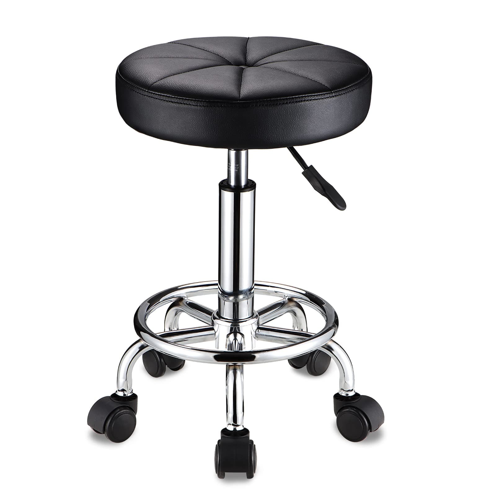 HMTOT Round Rolling Stool with Wheels Height Adjustable Swivel Stool Chair for Spa Salon Massage Black
