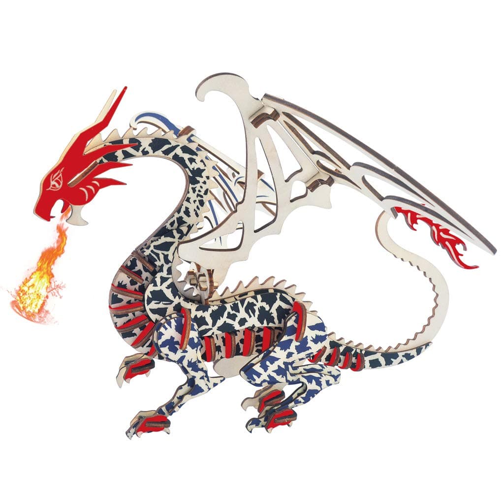 3D Wooden Puzzles Laser Engraving DIY Safe Assembly Constructor Kit Toy for Teens and Adults World Animal Mechanical 3-D Models for Self-Assembly (G1 Flying Dragon)