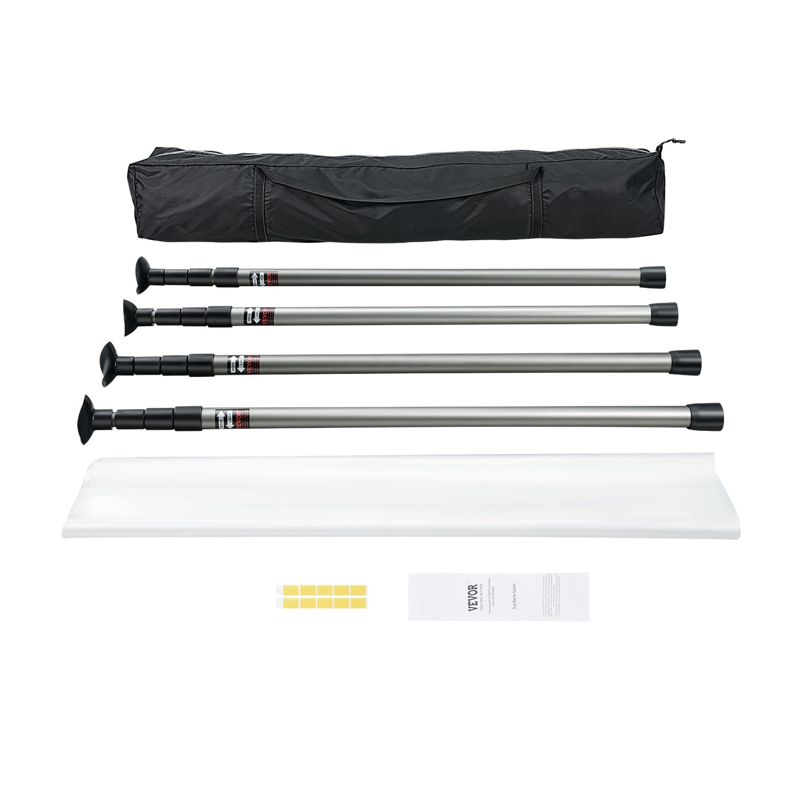 Dust Barrier Poles, 10 Ft Telescoping System with 4 Poles, Carry Bag, and 32.8x13.12 Ft Plastic Film for Interior Decoration and Painting
