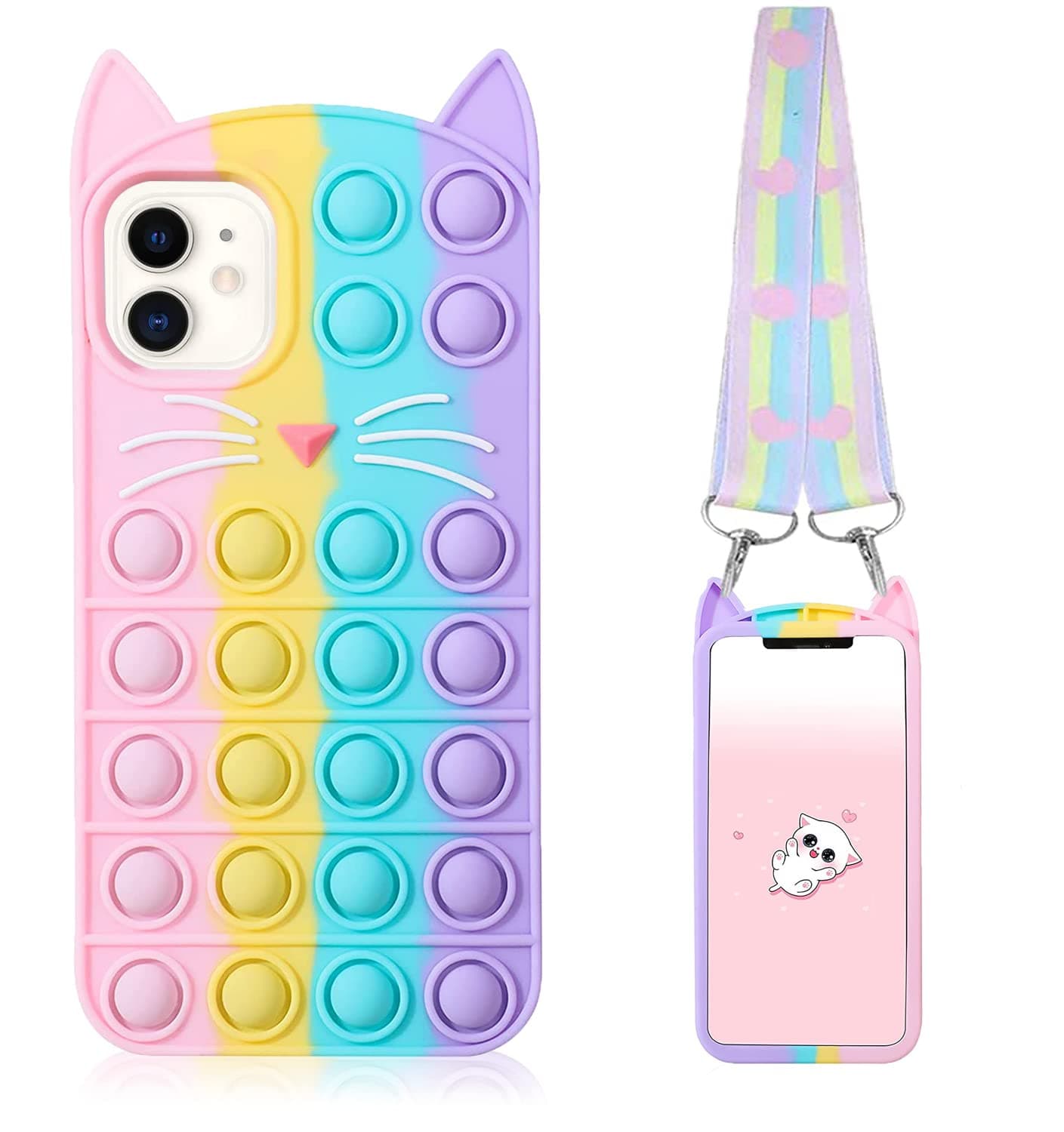 GDDJONG Fidget Pop Phone Case for iPhone 11 Case, Stress Relief Push Pop Bubble 3D Cartoon Funny Kawaii Cute Fun Soft Silicone Design Cover for Girls Kids Boys (for iPhone 11 6.1"-1Pack Cat)