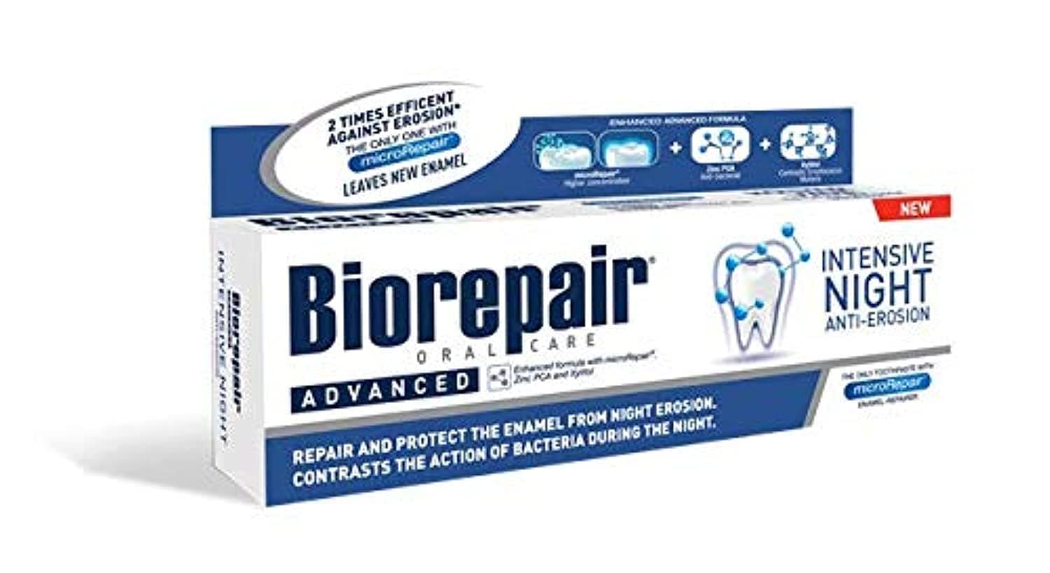 Biorepair Toothpaste, Unflavored, Tube, 75ml, Overnight Teeth Cleaning