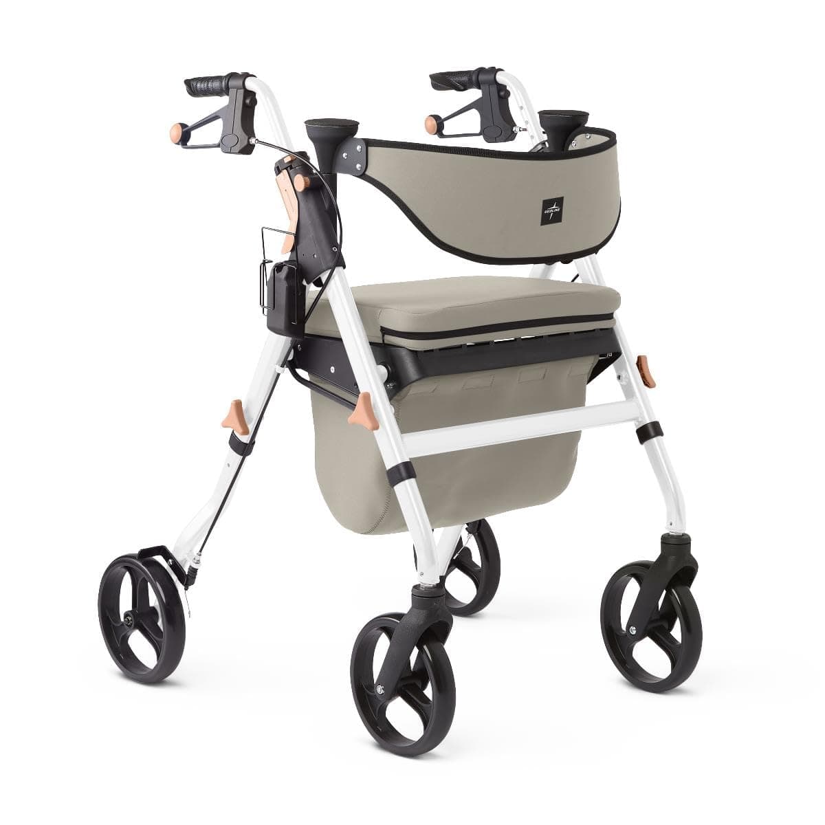 Premium Empower Rollator Walker with Memory Foam Seat, Gray & White, 300 lb. Weight Capacity, 8” Wheels, Microban* Technology, Cupholder,Rolling Walker for Mobility Impairment