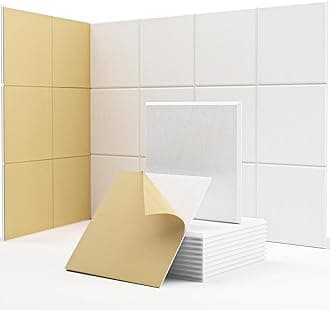 Acoustic Wall Panels Self-Adhesive, 18 Pcs Sound Absorbing Panels for Studio, Bedroom, Living Room, Office, Gaming, Ceiling, Door Acoustic Treatment, White, 12" X 12" X 0.4"