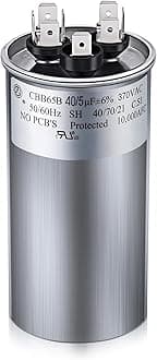 40/5 MFD uF 370/440V CBB65 Dual Run Round Capacitor for AC Motor, HVAC Capacitor, Air Conditioner Replacement, Heat Pump, Fan Start, Condenser Straight Cool, UL Listed