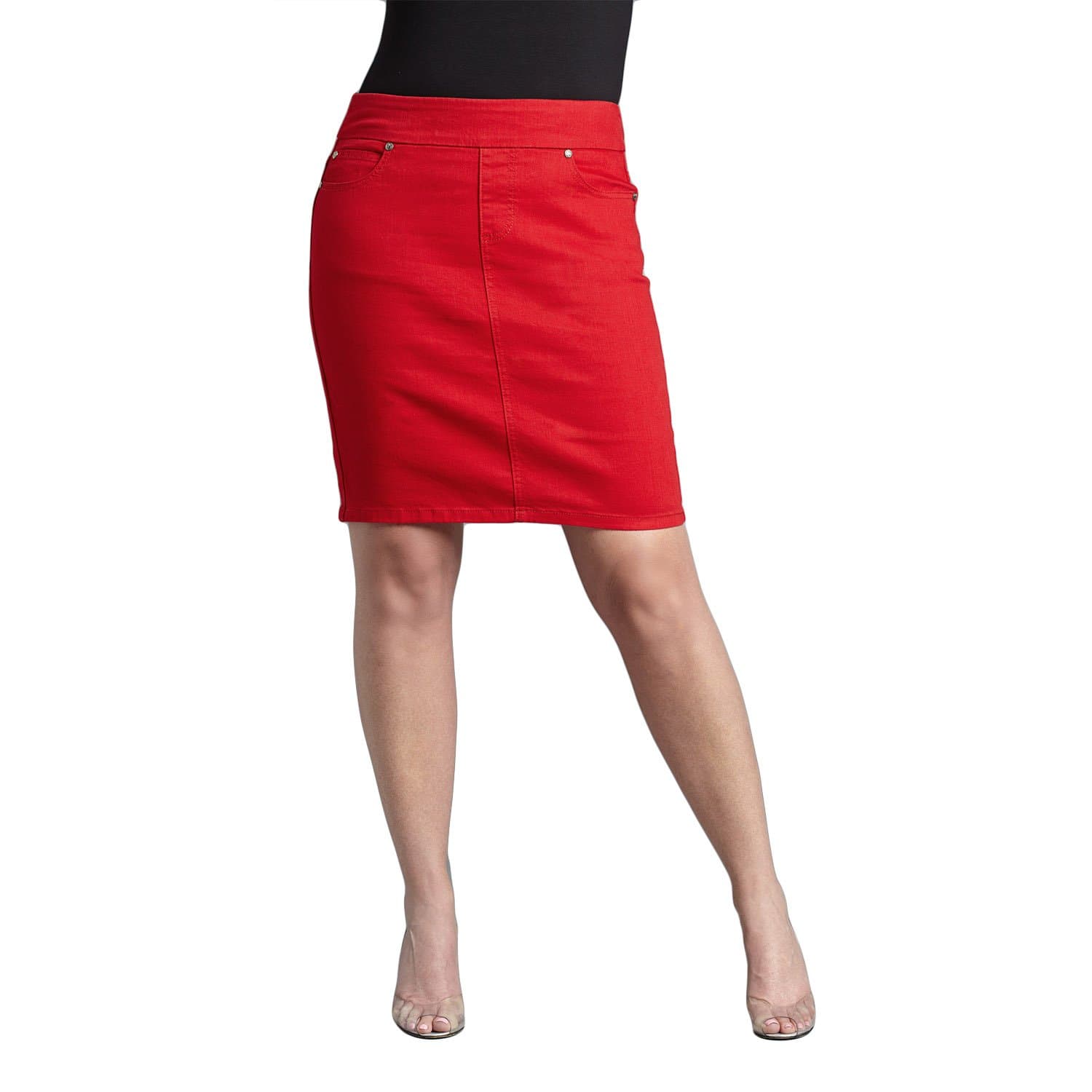 GG Collection Women's Comfort Fit Pull-On Stretch Denim A-Line Skirt, Red, 8
