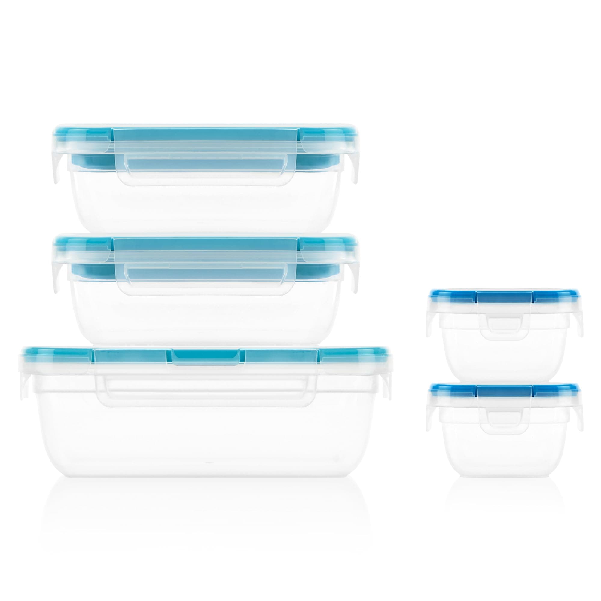 Plastic Total Solution 5-Pack (Mixed Sizes) Food Storage Containers Set, Leakproof & Airtight Plastic Locking Lids Rectangular Tupperware, BPA-Free Lids, Microwave Dishwasher Freezer Safe