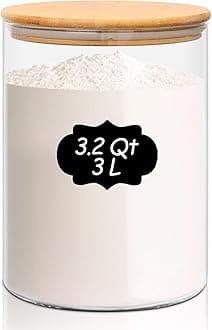 ComSaf 3L Glass Jar with Bamboo Lid, Large Glass Jar Wide Mouth Food Storage Container with Airtight Lid, Clear Glass Pantry Jar for Pasta Flour Rice Cookie Biscuit Sugar Storage, Big Laundry Jar