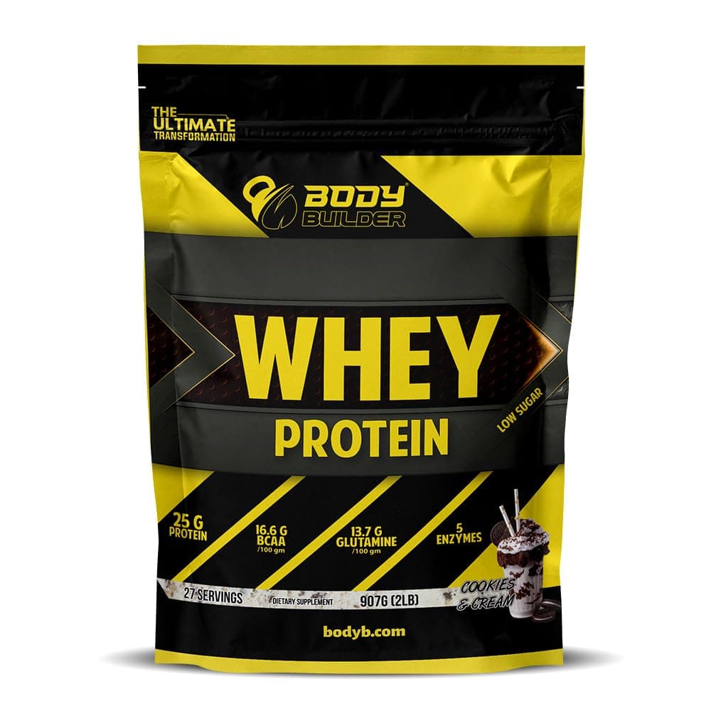 100% Whey Protein - 25g Protein, BCAAs, Glutamine, Digestive Enzymes for Lean Muscle Growth & Endurance, Suitable for Vegetarians & Keto Dieters (Cookies and Cream, 2 LB)