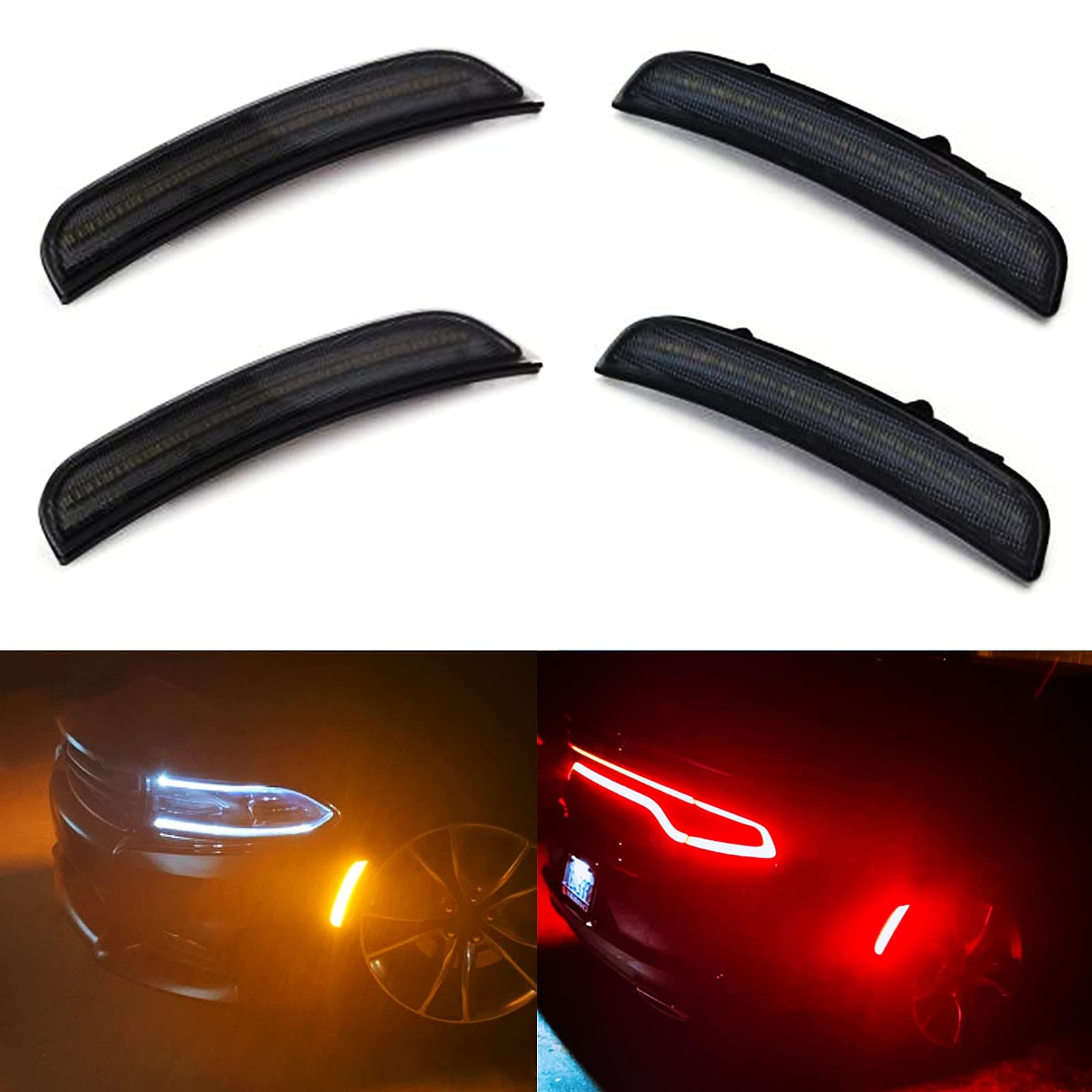 NSLUMO Amber Red LED Side Marker Light for Do-dge Charger 2015 2016 2017 2018 2019 2020 2021 2022 Smoke Lens Led Side Marker Lights Front & Rear Sit Car Led Side Marker Lamp Kit