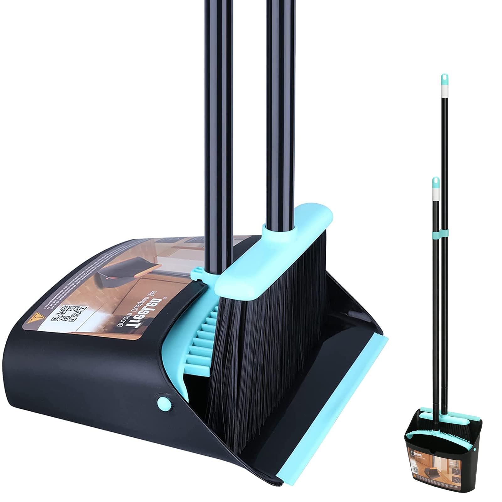 Broom with Dustpan Combo Set,Dust pan with Broom Combo Set,Standing Dustpan and Broom with 54” Long Handle for Indoor Lobby Office Kitchen Sweeping