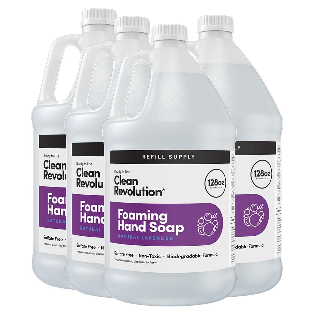 Clean Revolution Foaming Hand Soap Refill Supply Container, Ready to Use Formula, Gluten Free, Natural Lavender Fragrance, 128 Fl. Oz, 4 Pack