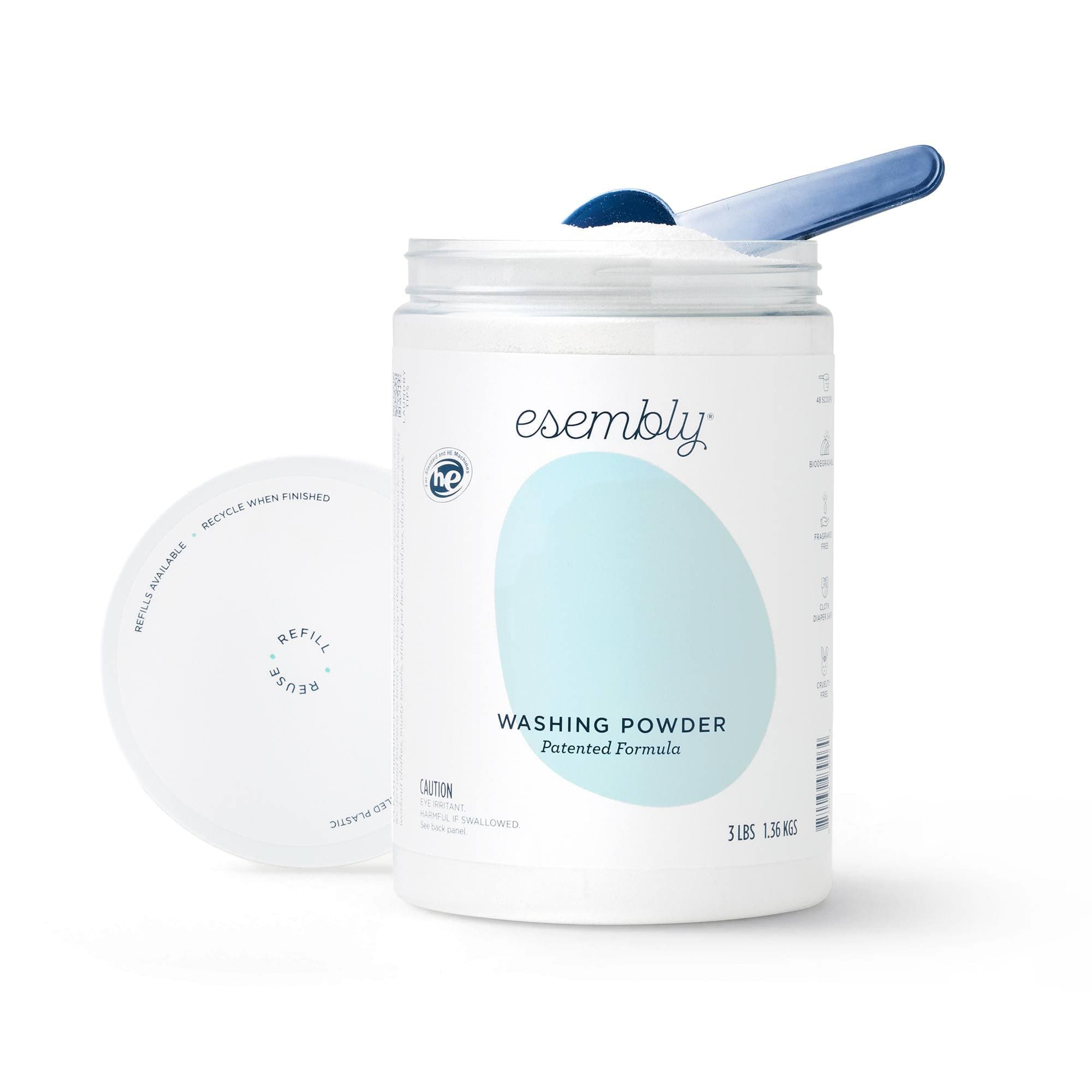Laundry Washing Powder – HE Mineral Based Detergent for All Household Laundry and Cloth Diapers – Patented, Fragrance-Free, EWG Verified, Earth-Friendly, (3lb Refillable Canister and Scoop)