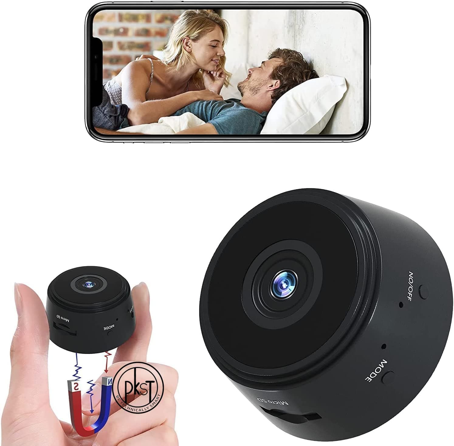 PKST HD Focus Spy Magnet Camera Full HD Mini WiFi Night Vision IP Wireless 1080p Audio Video Nanny Camera for Home Offices Security (Magnet Camera)