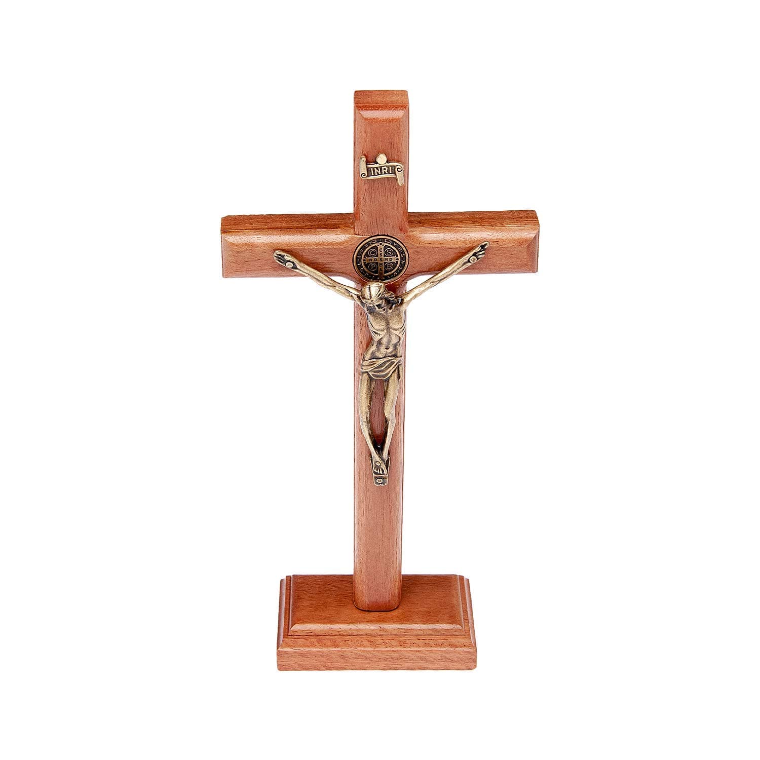 Intercession Wall and Table Wood Cross Crucifix (7.5 inch - Antique Gold)
