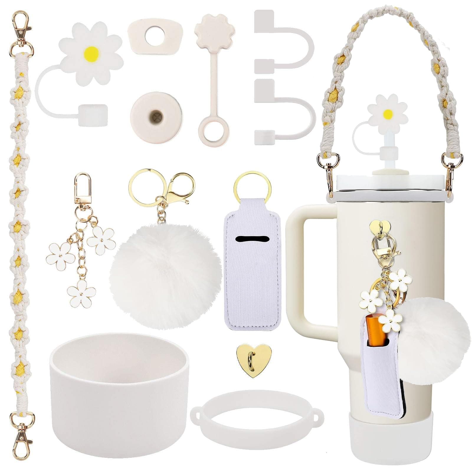 3tyto 13 Pcs Stanley Cup Accessories Set Including Water Bottle Handle Strap, Siliocne Stanley Cup Boot, Siliocne Straw Cover, Stanley Charms for Stanleys Cup 40oz & 30oz Tumbler