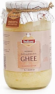 Indicow Murrah Buffalo Desi Ghee | Grass Fed Buffalo| Pure Authentic Vedic (1000ML(33.8oz), Buffalo Ghee) |Clarified Butter |