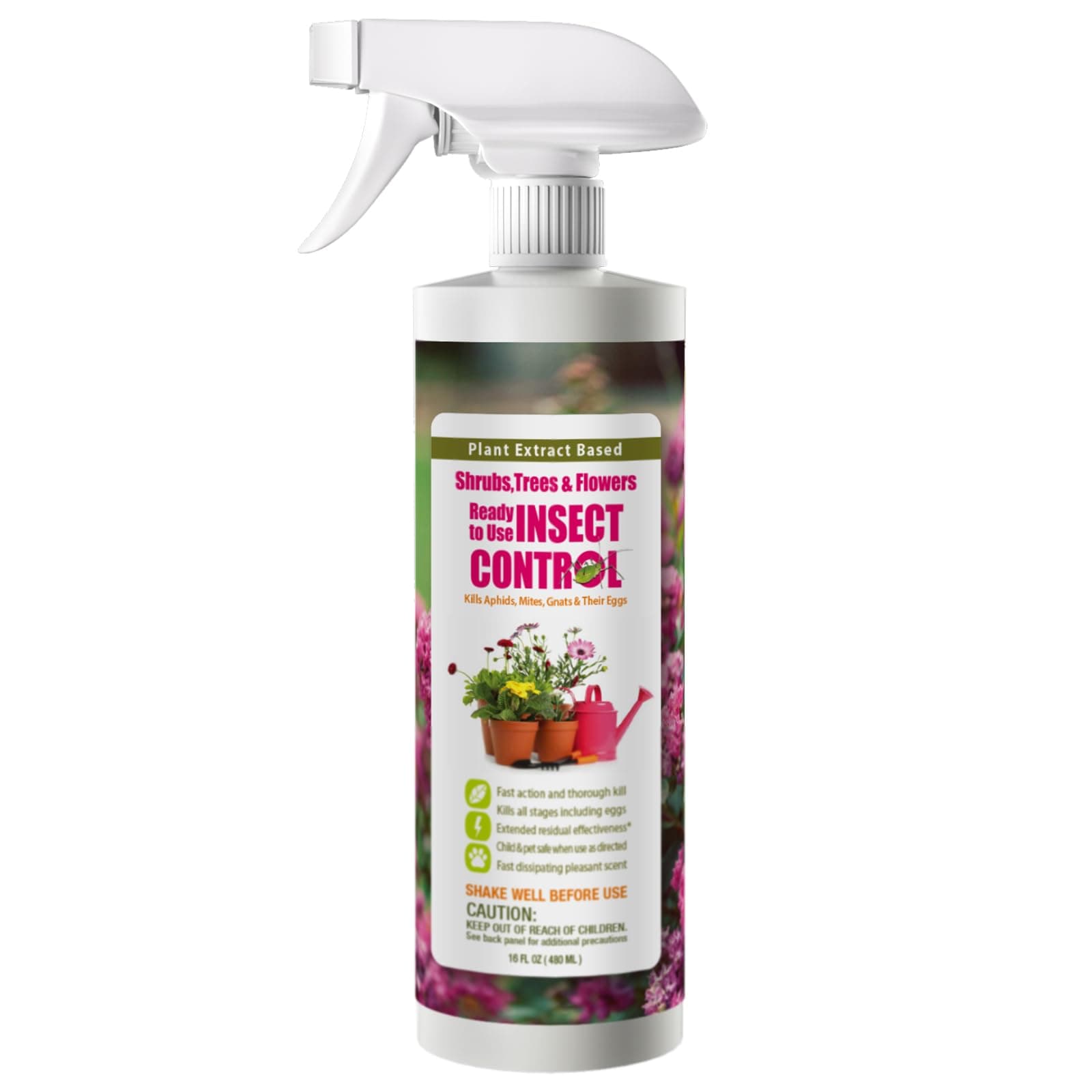 EcoVenger® Garden Insect Control 16 oz | Kills Aphids Mealybugs Spider Mites Gnats and Eggs | Indoor Outdoor | Plant-Based Child and Pet Safe