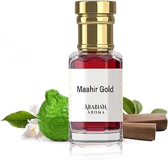 Arabian Aroma Maahir Gold Attar | Fruity Floral Attar Perfume for Men & Women | Unisex Long-Lasting Sandalwood & Chocolate Musk | Alcohol Free, 100% Pure Perfume (6ml)