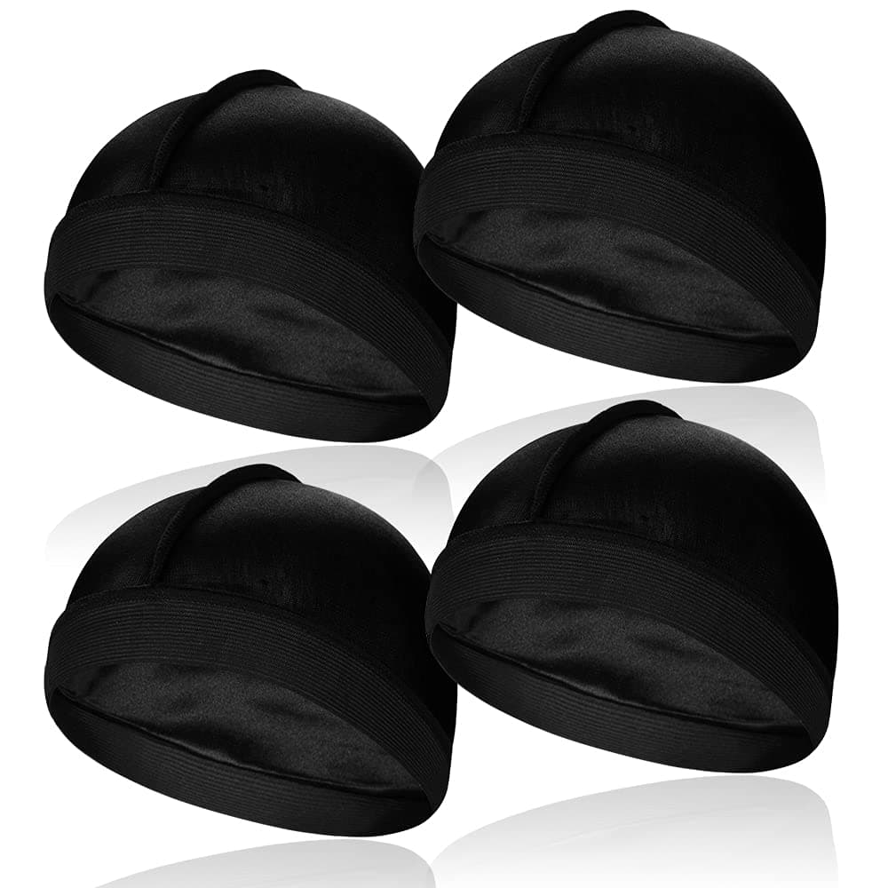 4 Pcs Elastic Silky Wave Cap, Satin Men Doo Rags Caps for 360, 540, 720 Waves, Great for Athletes, Hip-hop Lovers and so on Balck