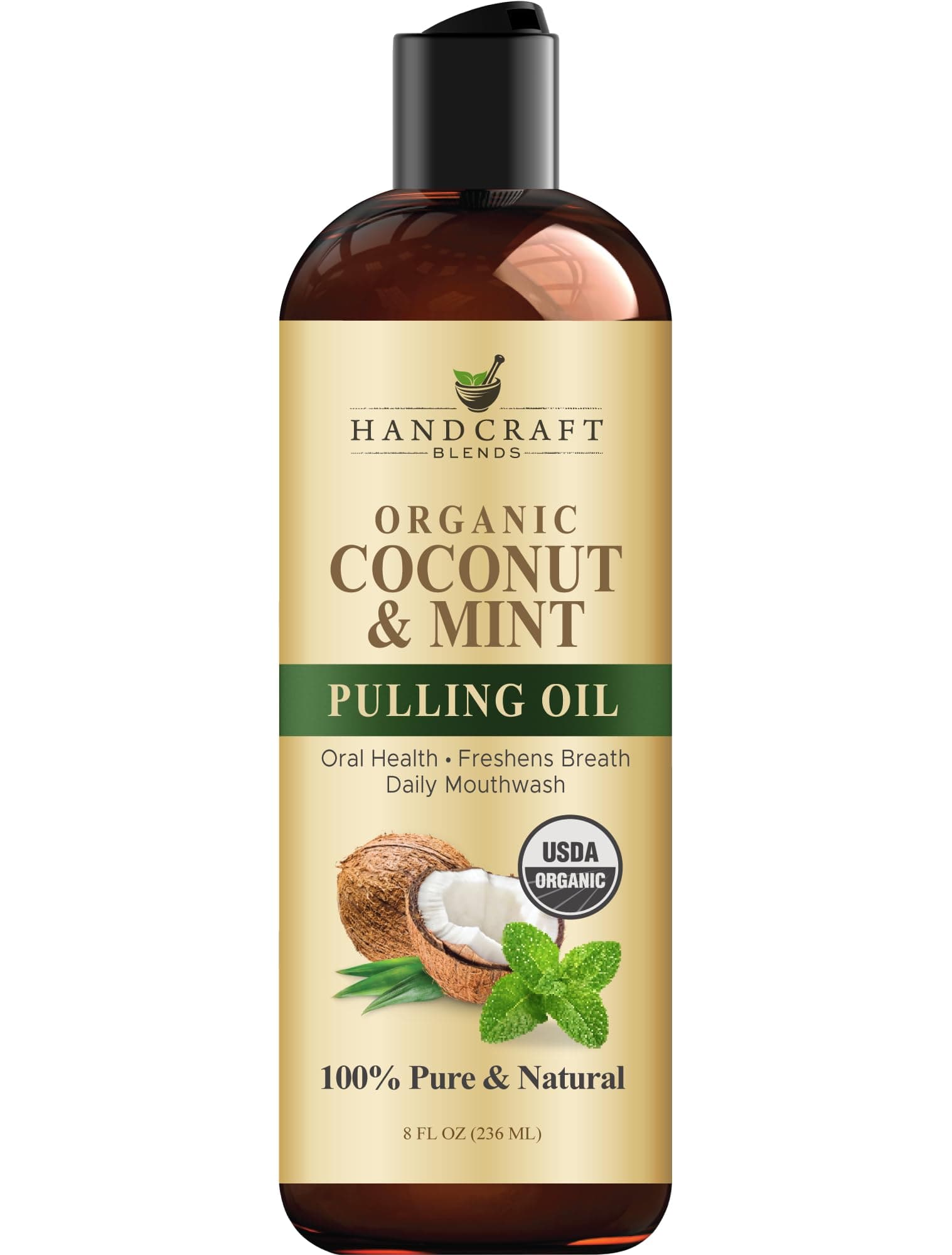 Handcraft Blends Coconut Oil Pulling For Teeth And Gums With Peppermint - Organic Mouthwash Fresh Breath, Oral Health Cleaner 236 Ml