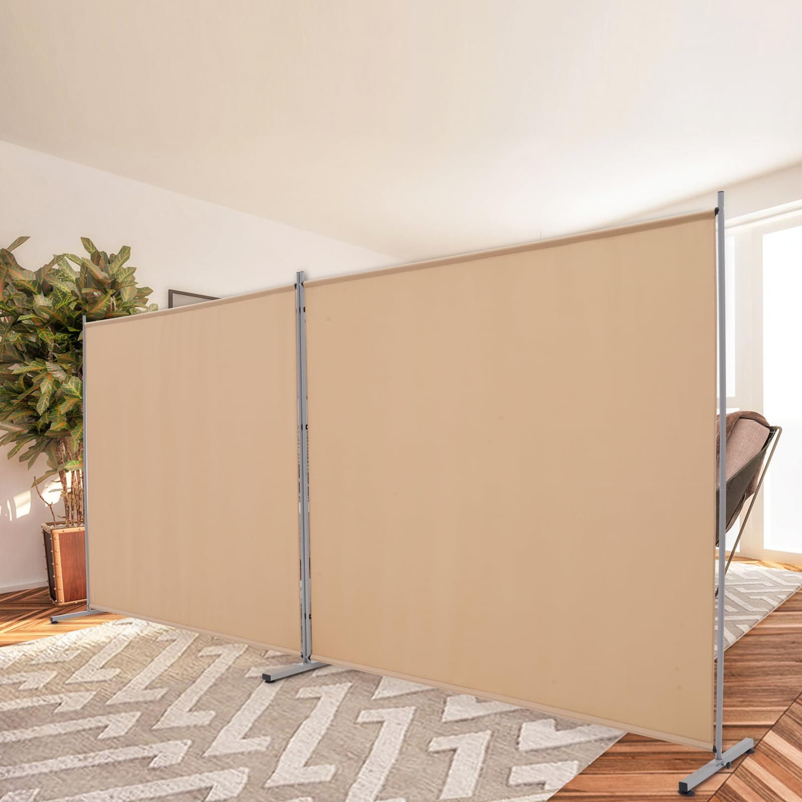 2 Large Panels Room Divider,Portable Office Divider,Convenient Movable,Folding Partition Privacy Screen for Bedroom,Dining Room, Study,142" W x 71" H,Beige