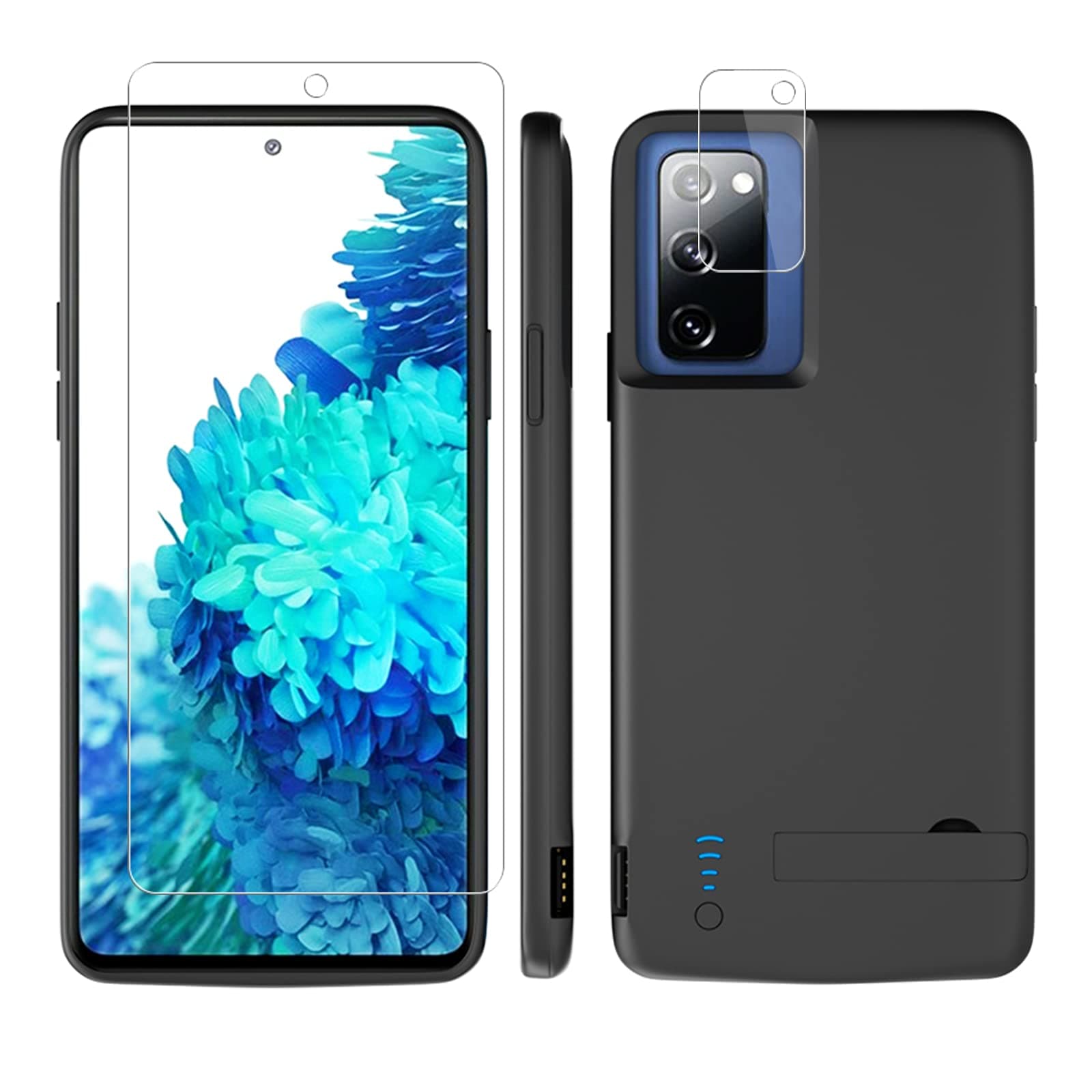 For Samsung Galaxy S20 FE Battery Case with stand,5000mAh Slim Portable Rechargeable Extended battery chargers Power bank Galaxy s20FE 5g charging case 6.2" with screen protector Camera Protectors