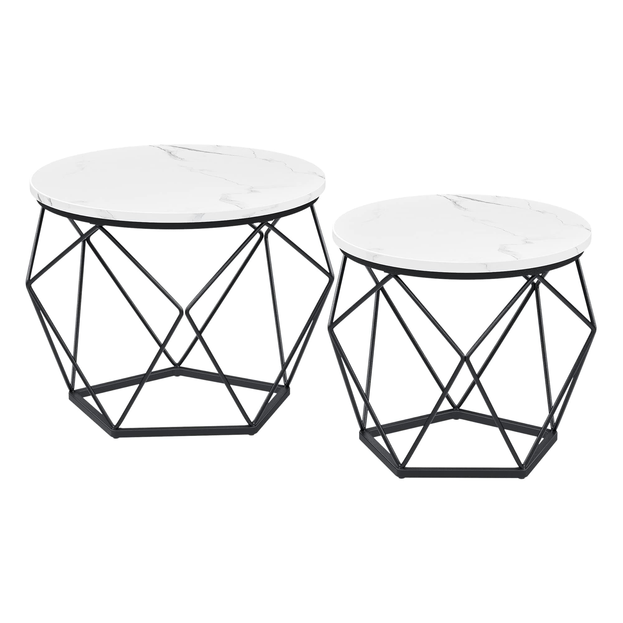 VASAGLE Round Coffee Table, Set of 2, Side Table, Sofa End Table, Modern Style, Removable Top, Steel Frame, for Living Room, White and Black LCT041W59