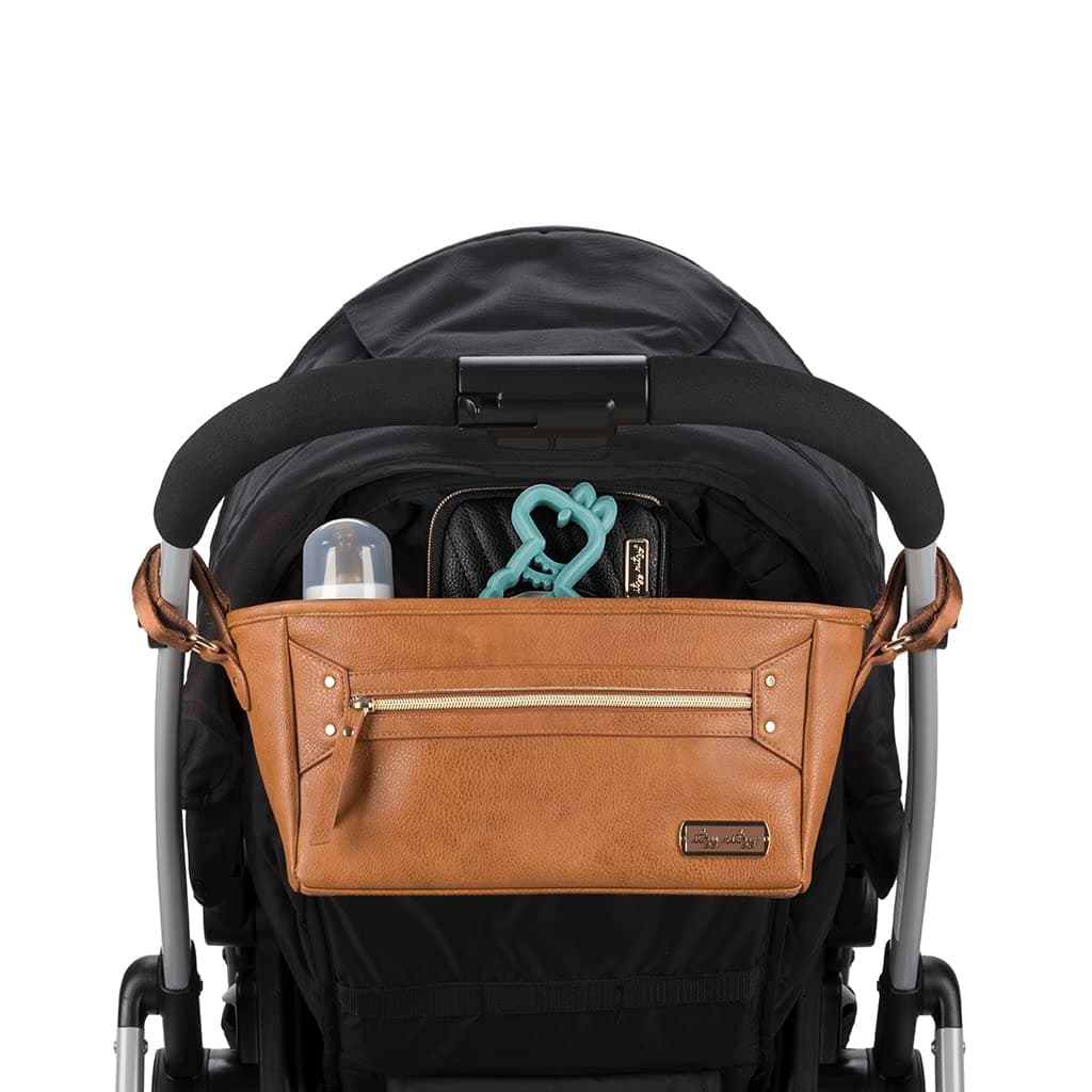 Adjustable Stroller Caddy and Organizer Bag Featuring Front Zippered Pocket, 2 Built-in Interior Pockets & Adjustable Straps to Fit Nearly Any Stroller (Cognac)