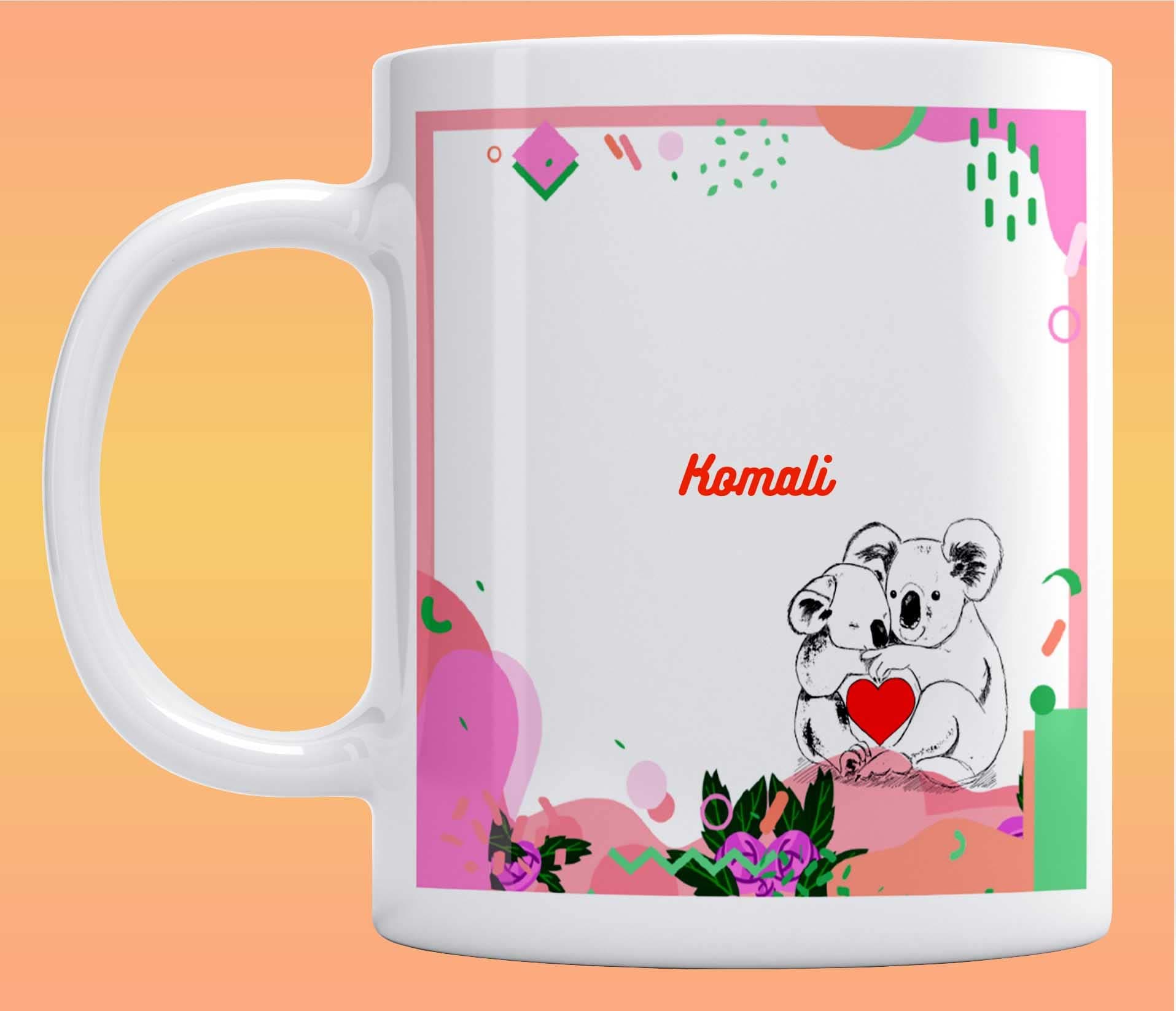 LOROFY Name Komali Beautiful Koala Design Printed White Ceramic Coffee Mug (350ML)