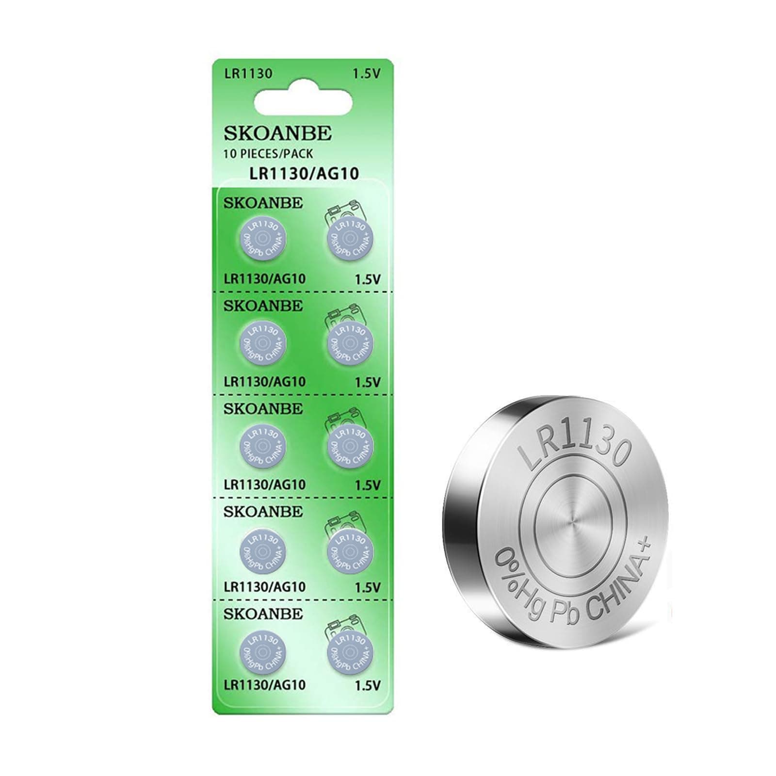 SKOANBE 10PCS LR1130 AG10 SG10 389 189 1.5V Button Coin Cell Battery