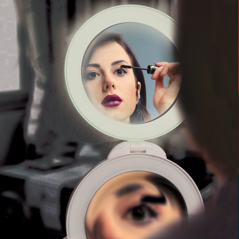 1x/10X LED Folding Magnifying Twin Lighted Compact Mirror - Color White