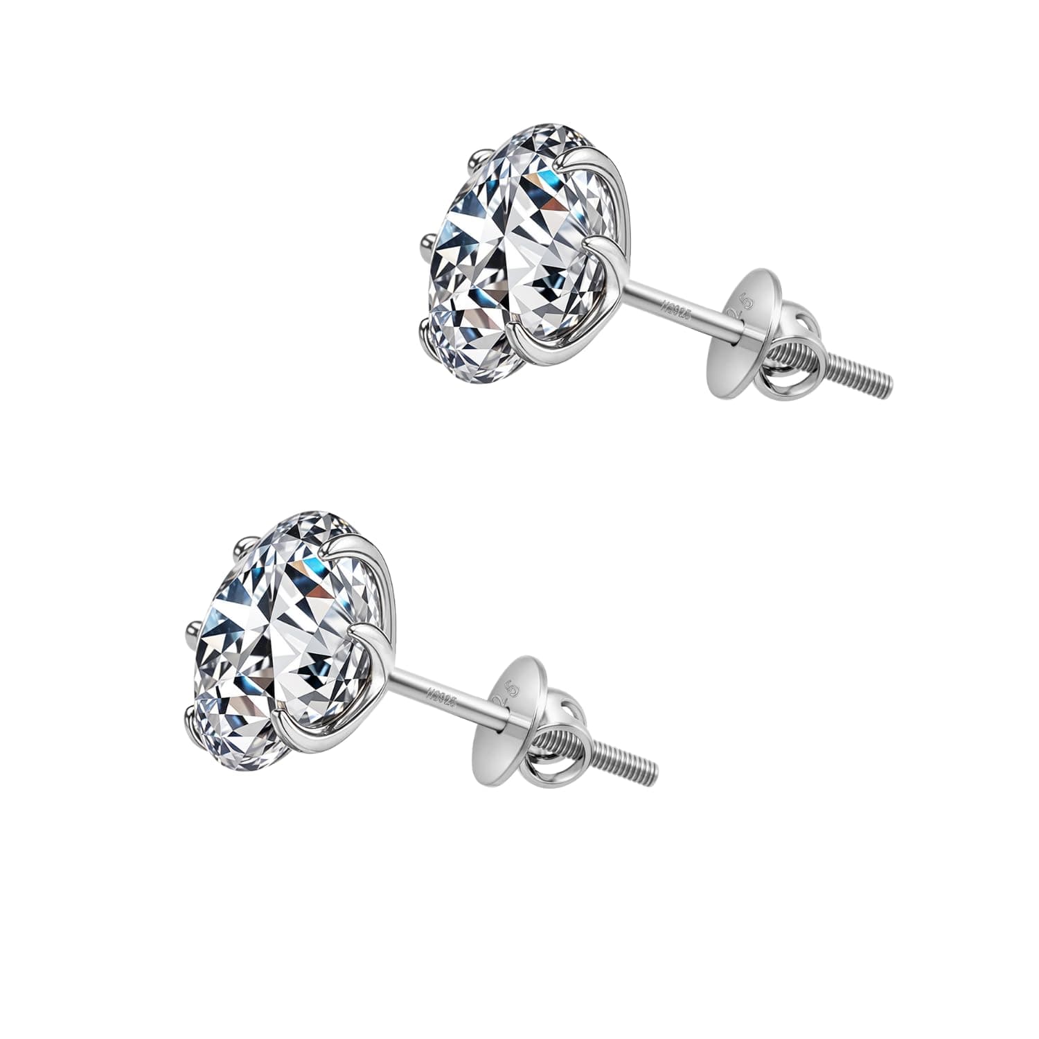 925 Silver Solitaire Screwback Stud Earrings | 92.5 Sterling Silver & Round Brilliant Cubic Zirconia Tops for Men Women