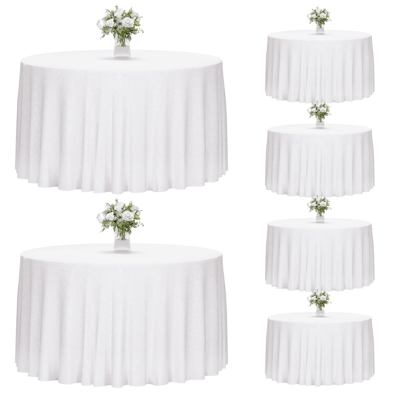 Fixwal 6 Pack White Round Tablecloth, 120 Inch Round Table Cloth Polyester Fabric Washable Table Covers for Wedding, Party, Banquet, Christmas Decorations, Birthday Events