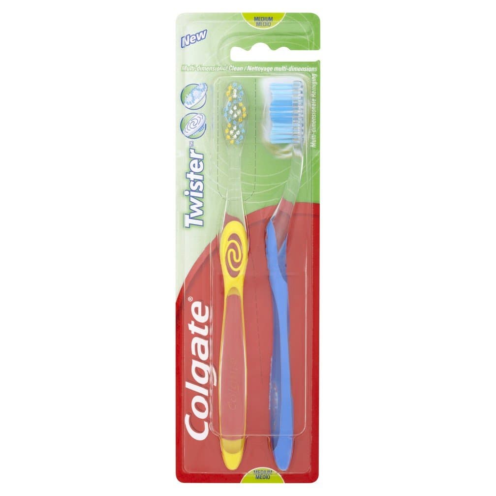 COLGATETwister Fresh Toothbrush, Medium, 2 Pack