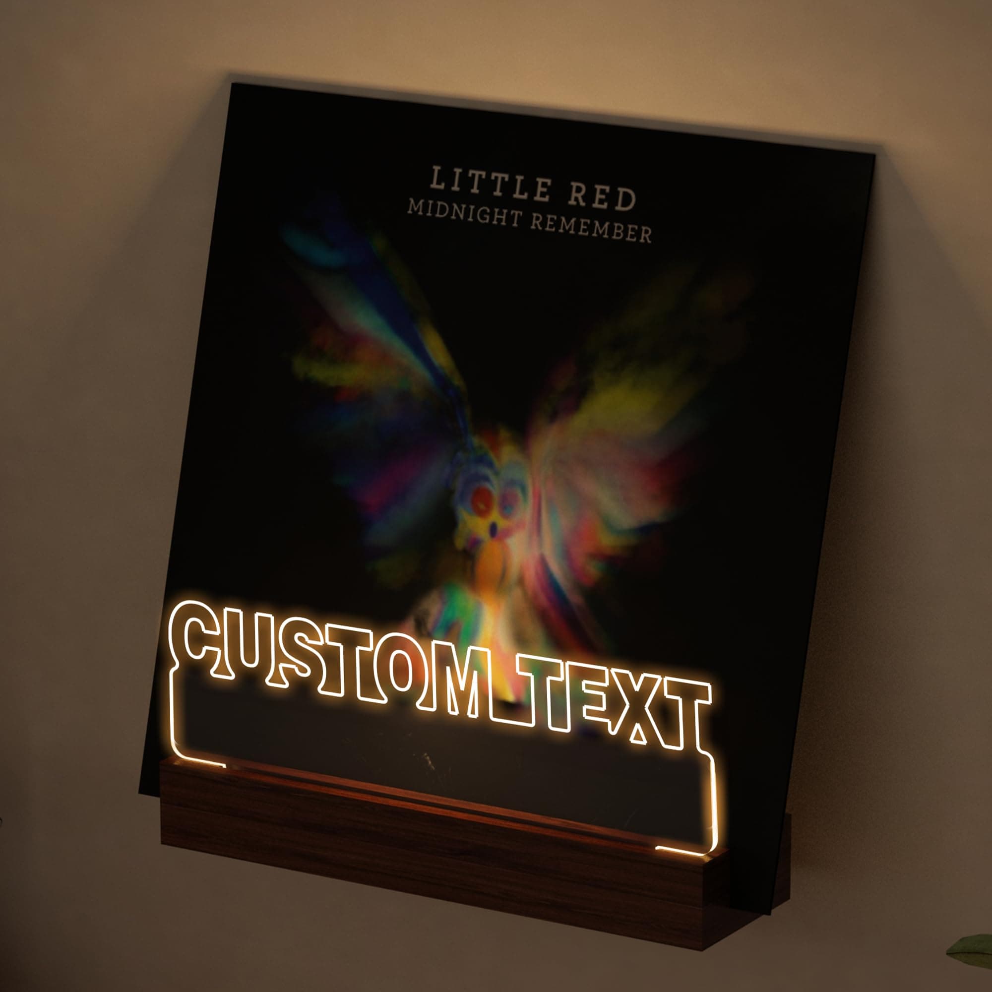 Ammonite Personalised Light up Customize Vinyl Record Stand Wall Mount, Now Playing Record Player Stand, Wooden Acrylic Holder for Now Spinning Vinyl Album Display